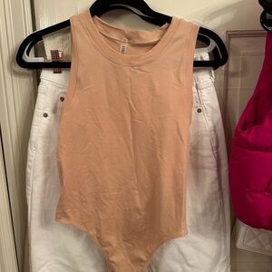 Tan Bodysuit Top with Rounded Neckline